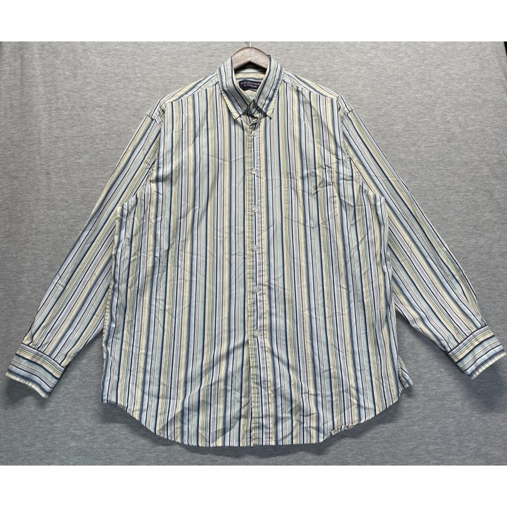Roundtree & Yorke Shirt Men Large Multicolor Vertical Striped Cotton Button Down